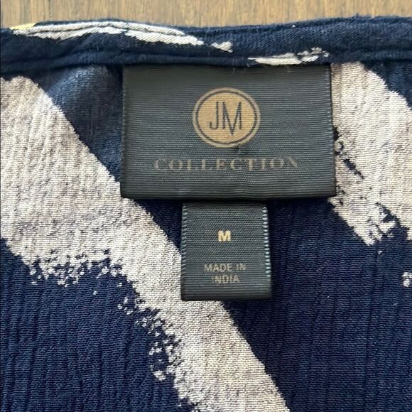 JM Collection Navy Tunic with Gold and White Patterns - Picture 2 of 7